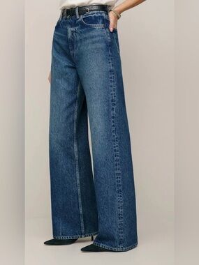 Reformation Cary High Rise Slouchy Wide Leg Jeans Blue - Size 24